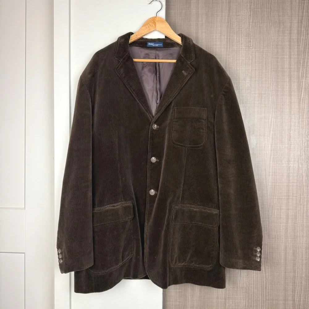 Vintage Polo Ralph Lauren Brown Corduroy Blazer Jacket Sport Coat Macau XXL